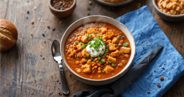 Spicy Buffalo Chicken Red Lentil Chili