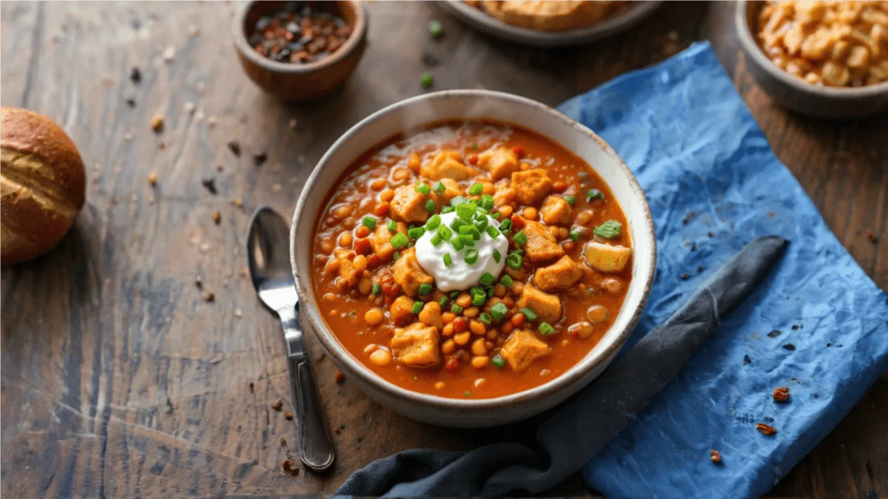 Spicy Buffalo Chicken Red Lentil Chili