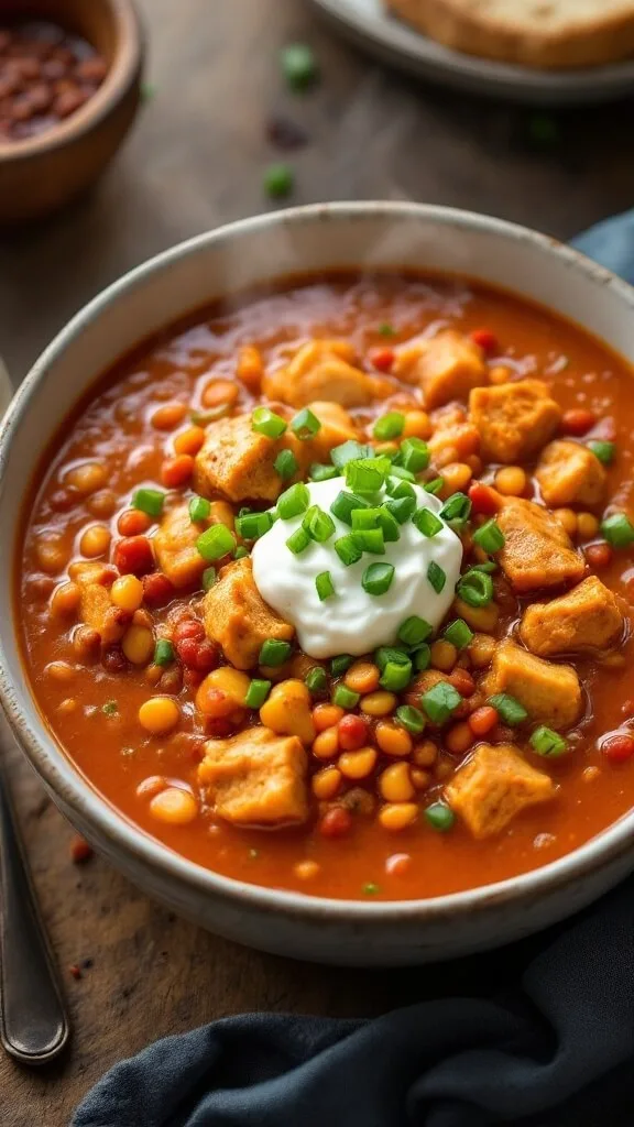 Delicious Buffalo Chicken Red Lentil Chili