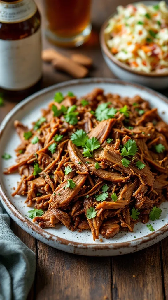Plate of pulled pork with cilantro garnishing
