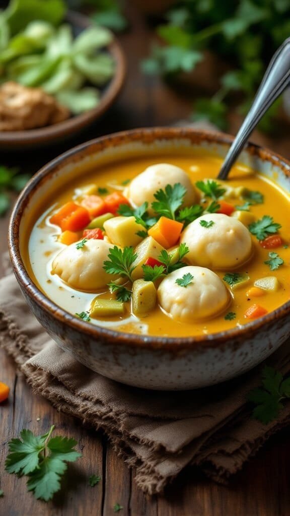 A Delightful Coconut Curry Soup with Dumplings