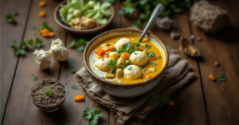 A Delightful Coconut Curry Soup with Dumplings