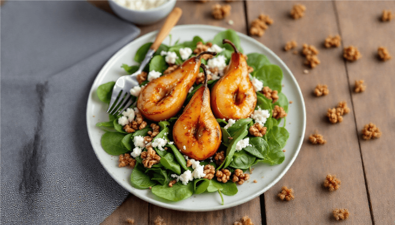 Miso-Roasted Pear Salad with Maple Walnuts