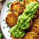 Deliciously Nutritious Sweet Potato and Red Lentil Patties with Creamy Avocado Cilantro Sauce