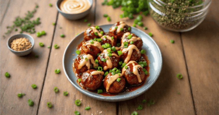 Korean-Style BBQ Meatballs with Spicy Mayo Sauce