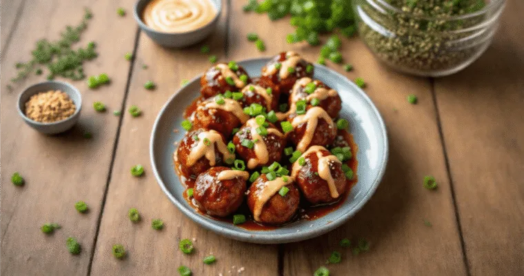 Korean-Style BBQ Meatballs with Spicy Mayo Sauce