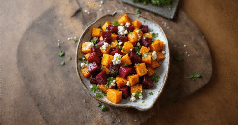 Roasted Beets and Sweet Potatoes With Feta and Cilantro