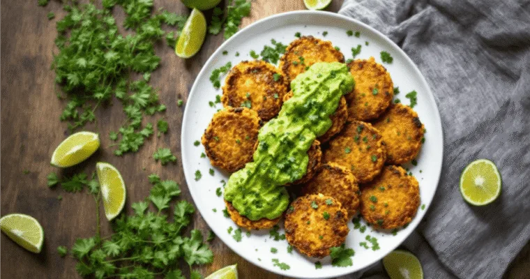 Sweet Potato and Red Lentil Patties with Creamy Avocado Cilantro Sauce