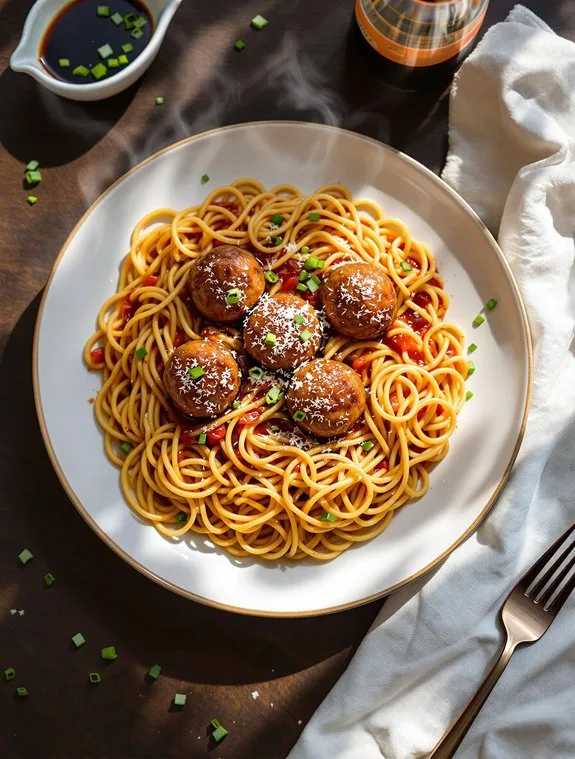 Asian-Inspired Spaghetti & Meatballs Recipe With Soy Sauce