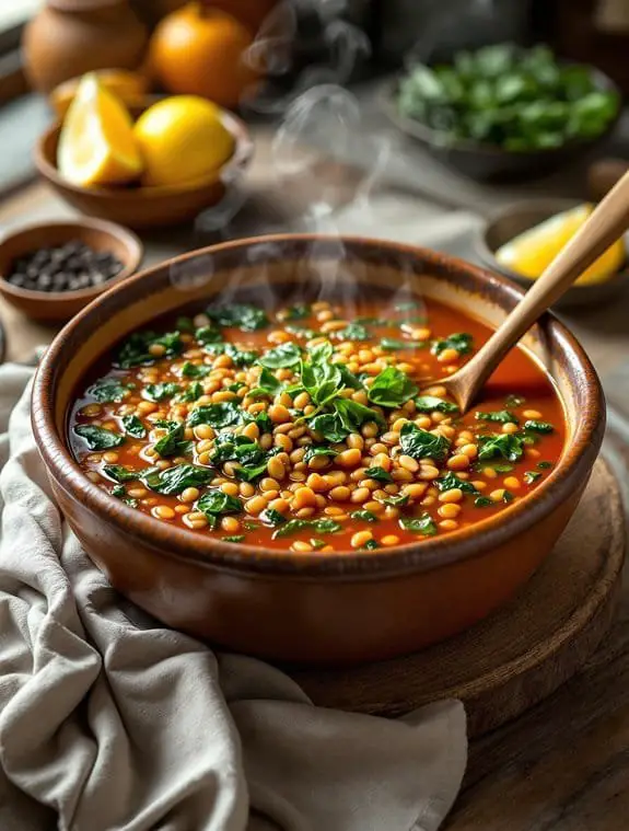 cozy mediterranean lentil spinach soup