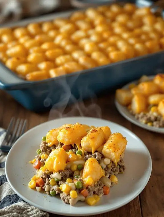 cozy tater tot hotdish assembly