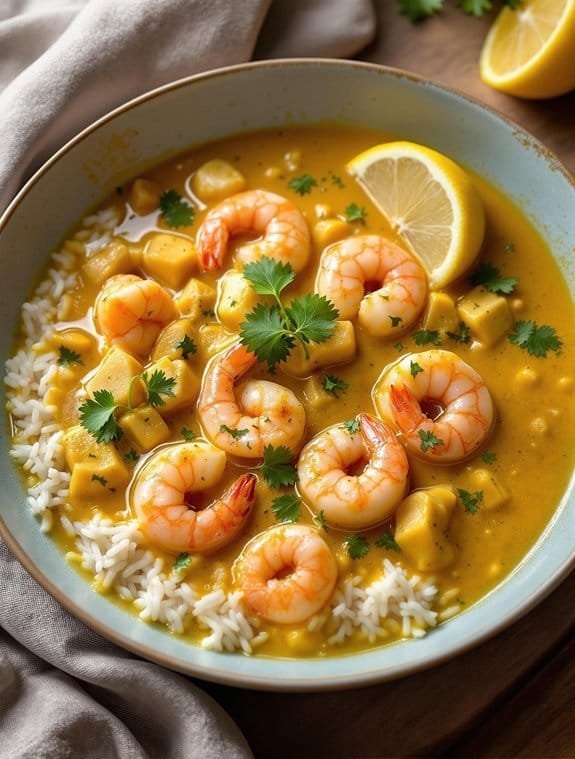 creamy seafood curry preparation