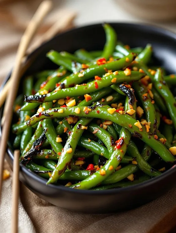 crispy szechuan green beans cooking