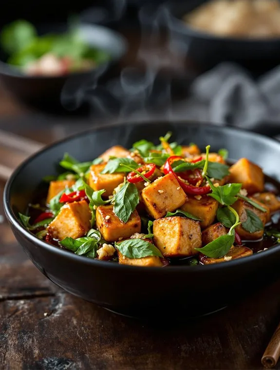 crispy tofu with thai basil