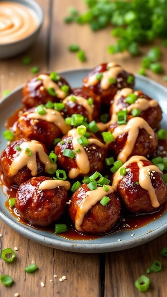 Korean Style BBQ Meatballs with Spicy Mayo Sauce