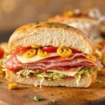 layered italian hoagie preparation