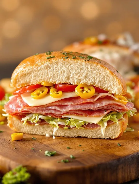 layered italian hoagie preparation