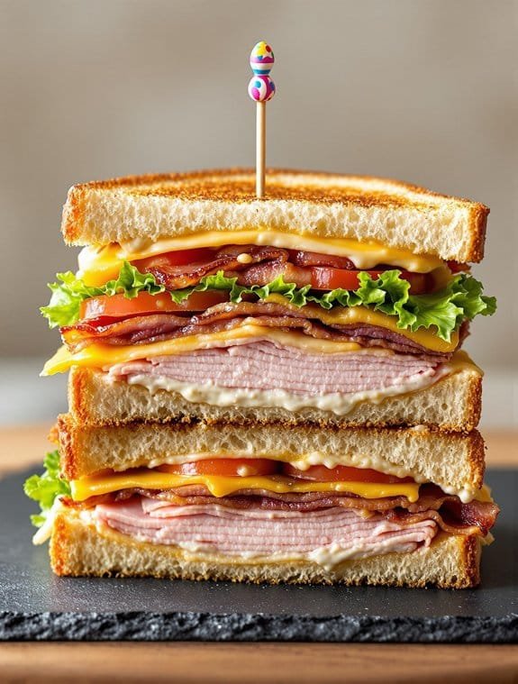 layered triple decker sandwich construction