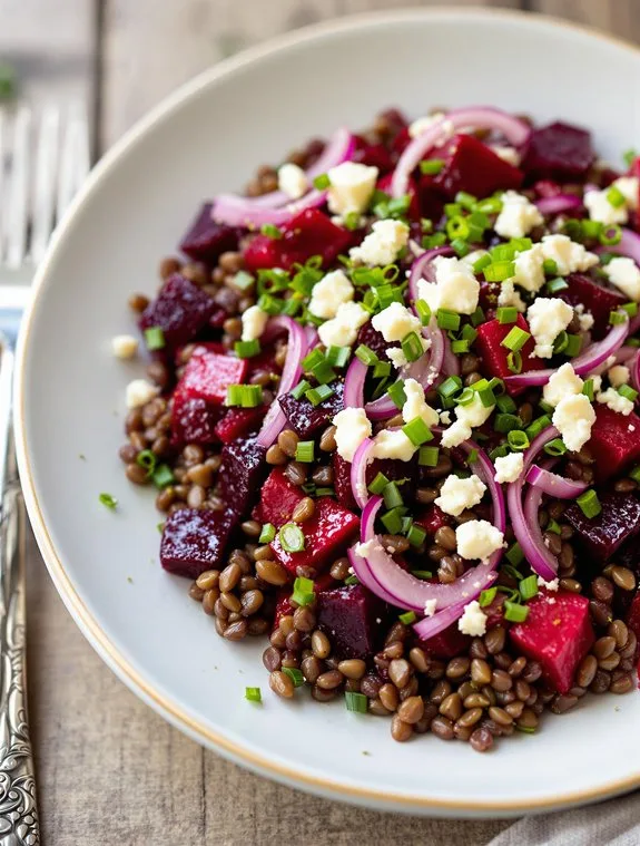 lentil and beet salad preparation