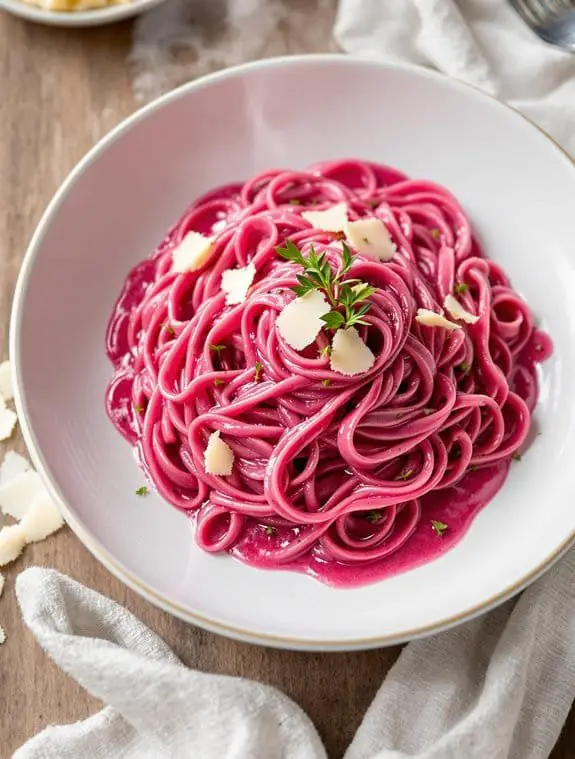 pink creamy beet alfredo pasta