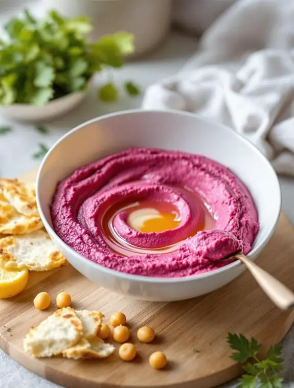 pink creamy beetroot hummus
