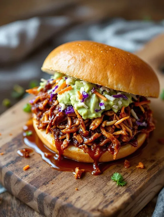 pulled bbq jackfruit sandwich preparation