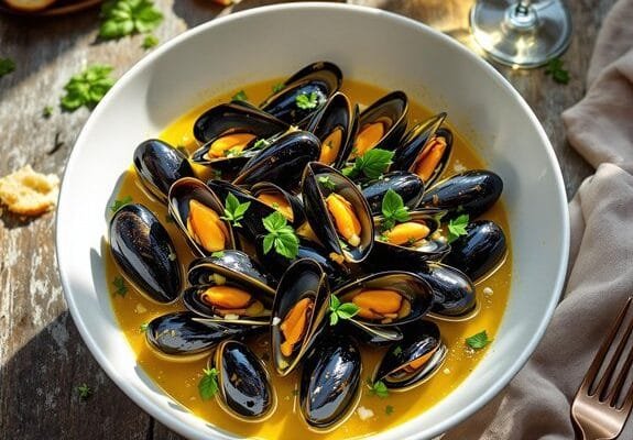 romantic white wine mussels
