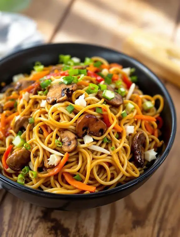 savory mushroom chow mein preparation