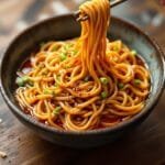 sizzling garlic chili udon noodles