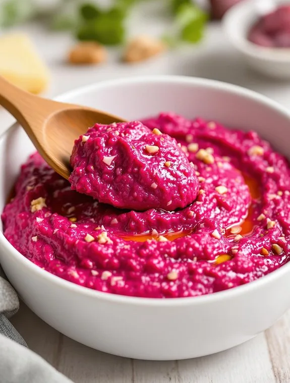 vibrant pink beetroot pesto
