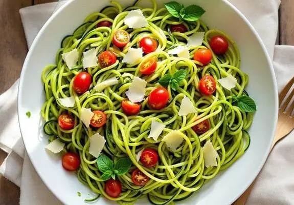zucchini pesto noodle dish