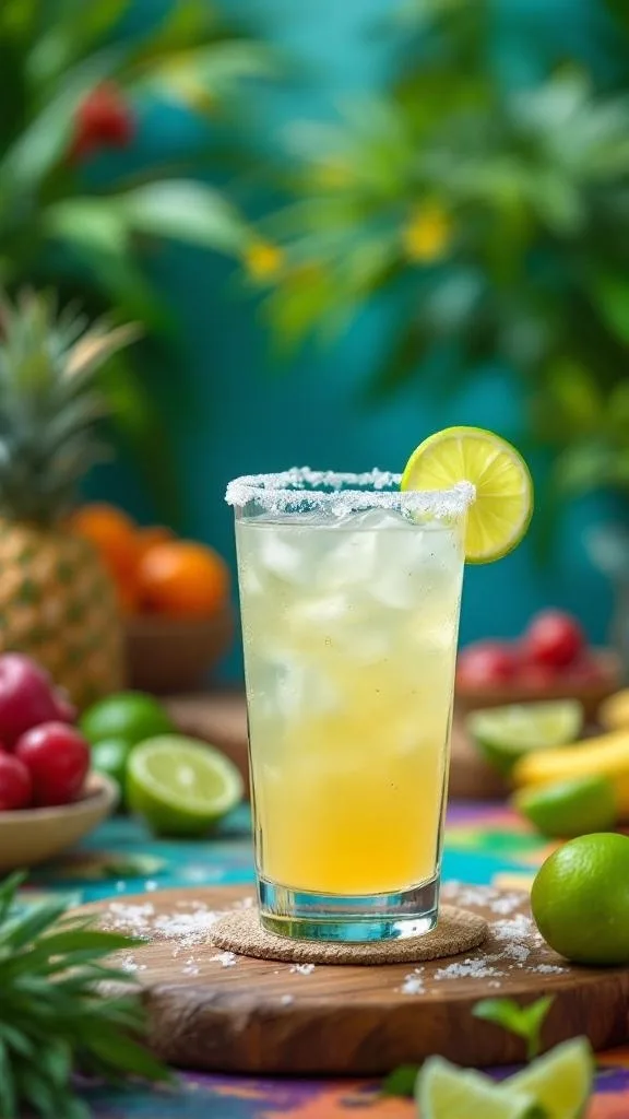 A refreshing classic margarita cocktail garnished with a lime slice and served in a glass with a salted rim.