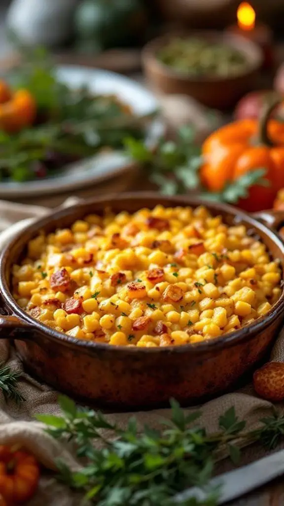 A delicious dish of cornbread stuffing, perfect for holiday meals.