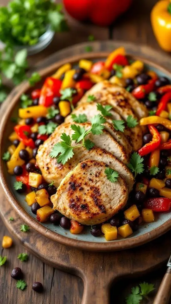 Slow Cooker Santa Fe Turkey Breast with colorful peppers and black beans